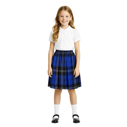 SchoolStitch® Girls Box Pleated School Skirt, Plain All-Round Elasticated Waist Pleated Skirt, Knee Length Tartan Skirts, School Uniform Girls Summer Skirts, Ages 2-44