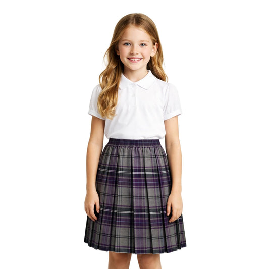 SchoolStitch® Girls Box Pleated School Skirt, Plain All-Round Elasticated Waist Pleated Skirt, Knee Length Tartan Skirts, School Uniform Girls Summer Skirts, Ages 2-30