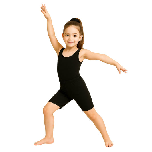 School Stitch® 3 Piece Gymnastics Leotards for Girls Set, Microfiber Plain Sleeveless Bodysuit With Elastic Dance Shorts & Scrunchie, Ballet Leotard for Girls Gymnastics Outfit Age 3-13