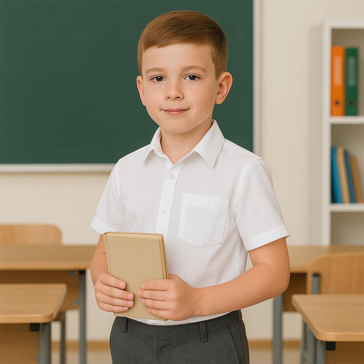 SchoolStitch® Boys School Uniform Twin Pack Short Sleeve Shirts, Kids Plain Button-Down Regular Fit Shirt with Chest Pocket, Non Iron Boys School Shirts