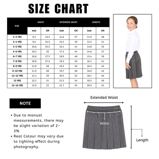 SchoolStitch® Girls Box Pleated School Skirt, Plain All-Round Elasticated Waist Pleated Skirt, Knee Length Tartan Skirts, School Uniform Girls Summer Skirts, Ages 2-18