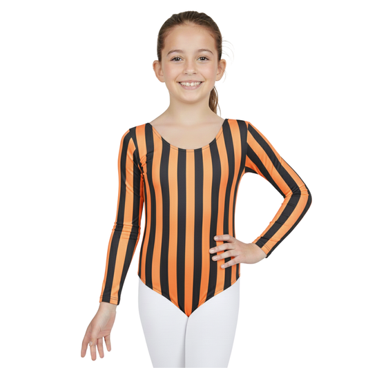 Girls Long Sleeve Bodysuit Vertical Stripe Print