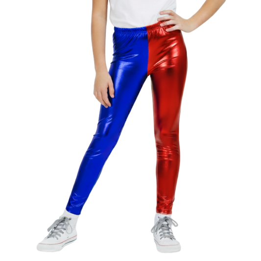 Kids Metallic Red Blue Leggings