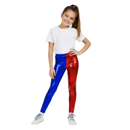 Kids Metallic Red Blue Leggings