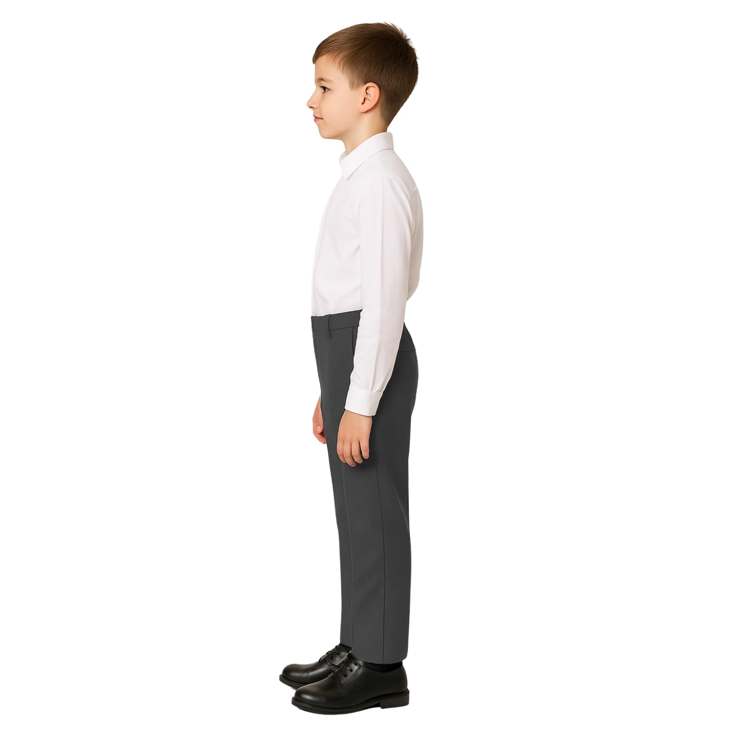 SchoolStitch® Boys School Trousers, Plain Flat Front Waist Adjuster Boys Trousers, Comfortable Slim Fit School Uniform Pants with Pockets