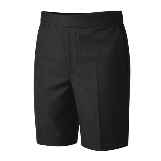 School Stitch® Boys School Shorts, Waist Adjuster with Half Elastic Back Knee Length Pull On Shorts With Pockets, Kids Plain Teflon Coated Black Short Pants, School Uniform Boys Ages 2-13