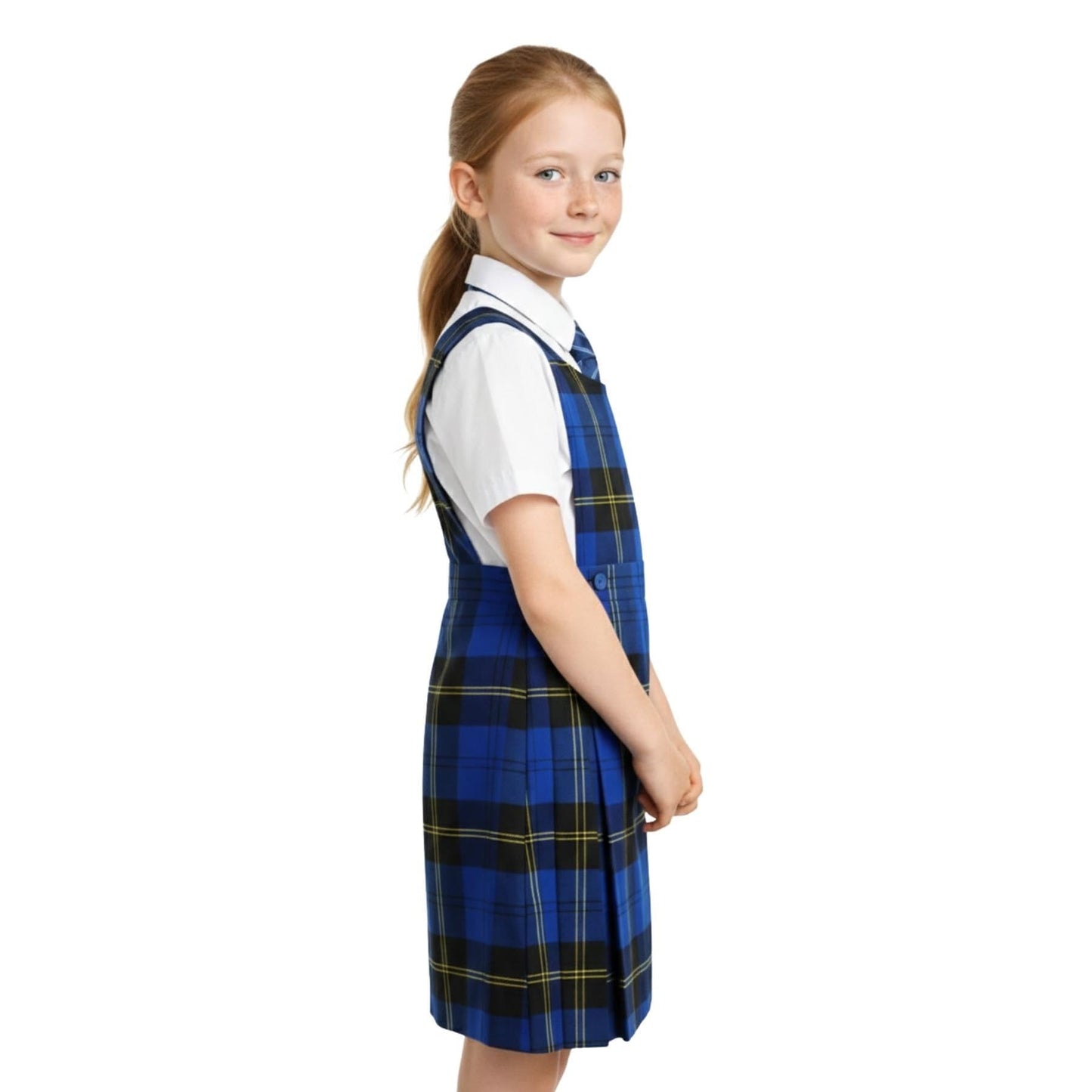 SchoolStitch® Girls School Uniform Sleeveless Pinafore Dress, Knife Pleats Wrap-Over Bib Tartan Dress, Summer School Dresses for Girls, Age 2-18 Years