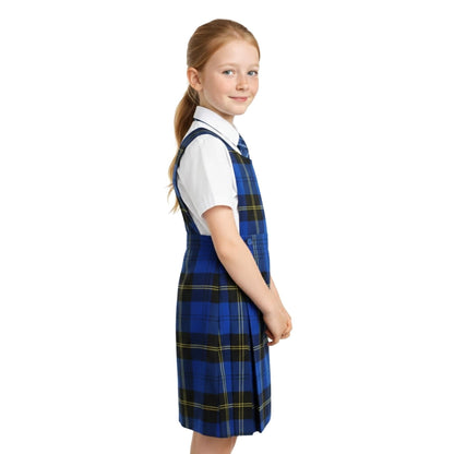SchoolStitch® Girls School Uniform Sleeveless Pinafore Dress, Knife Pleats Wrap-Over Bib Tartan Dress, Summer School Dresses for Girls, Age 2-18 Years