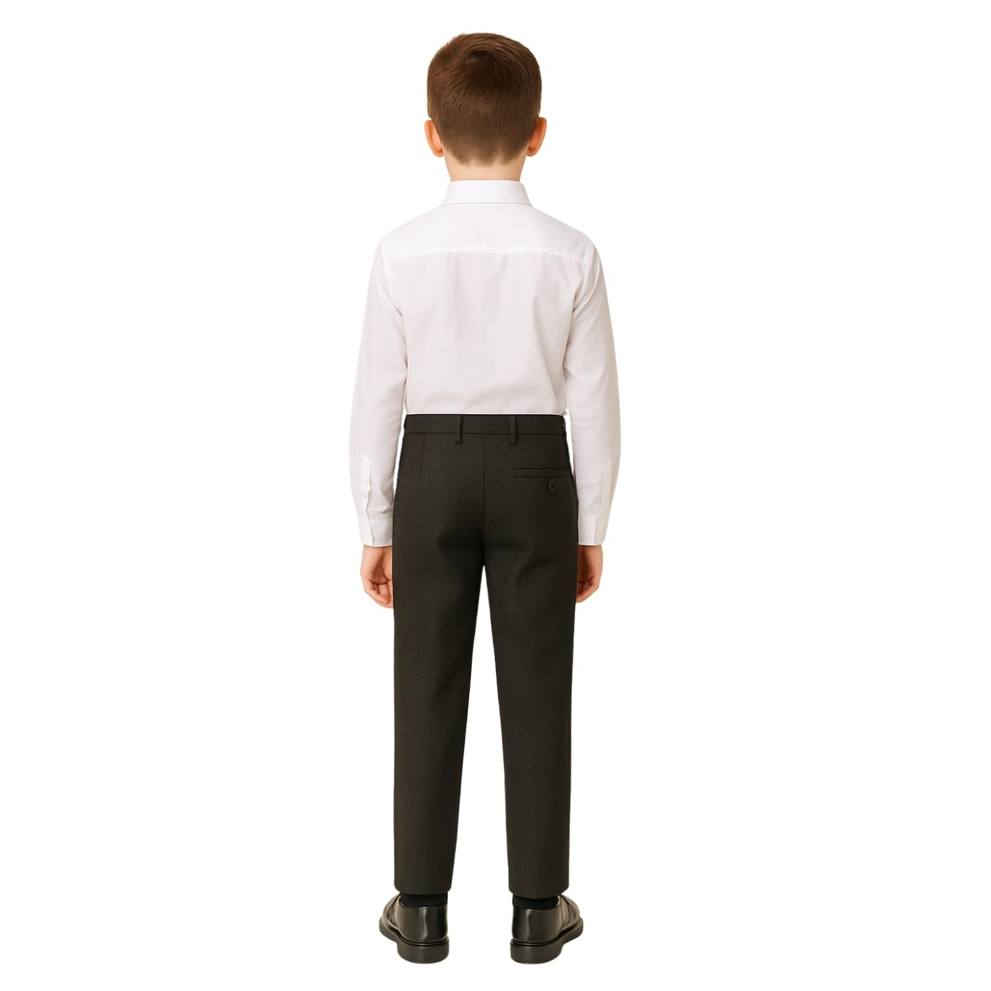 SchoolStitch® Boys School Trousers, Plain Flat Front Waist Adjuster Boys Trousers, Comfortable Slim Fit School Uniform Pants with Pockets