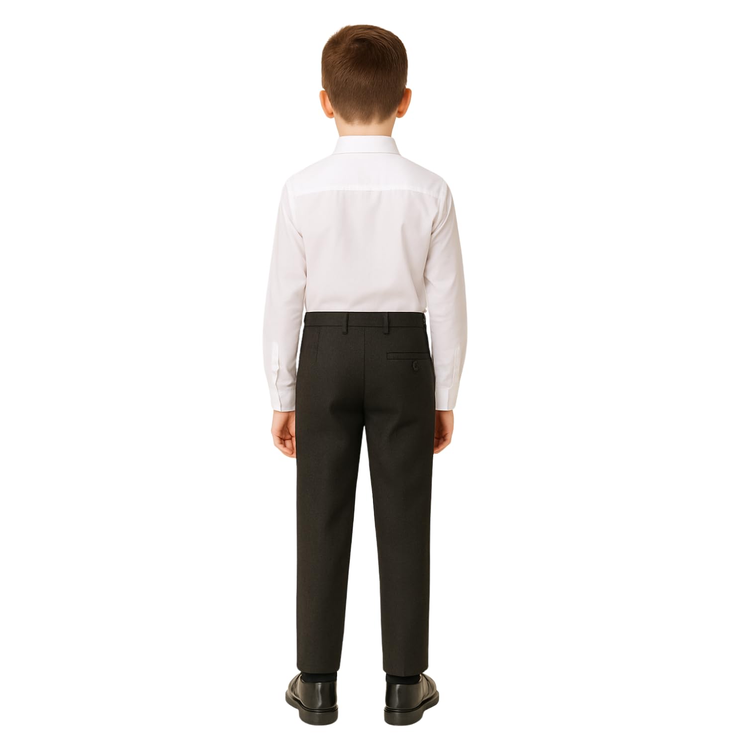 SchoolStitch® Boys School Trousers, Plain Flat Front Waist Adjuster Boys Trousers, Comfortable Slim Fit School Uniform Pants with Pockets