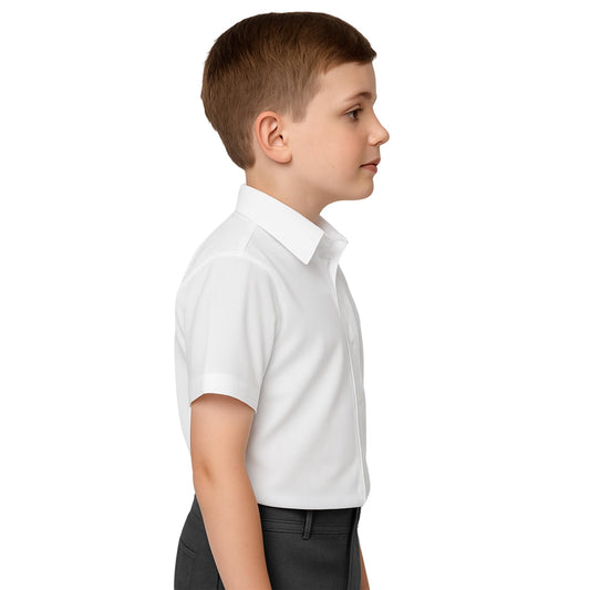 SchoolStitch® Boys School Uniform Twin Pack Short Sleeve Shirts, Kids Plain Button-Down Regular Fit Shirt with Chest Pocket, Non Iron Boys School Shirts