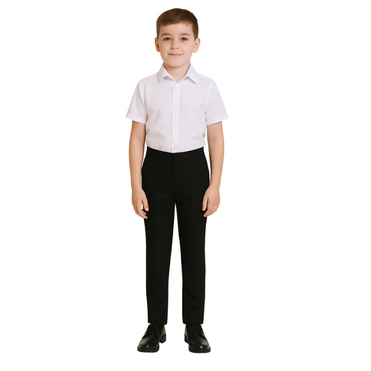School Stitch® Boys School Trousers, Plain Slim Fit Half Elastic Waist Trousers with Two Side Pockets, Stylish Pull Up School Uniform Pants, Ages 2-13