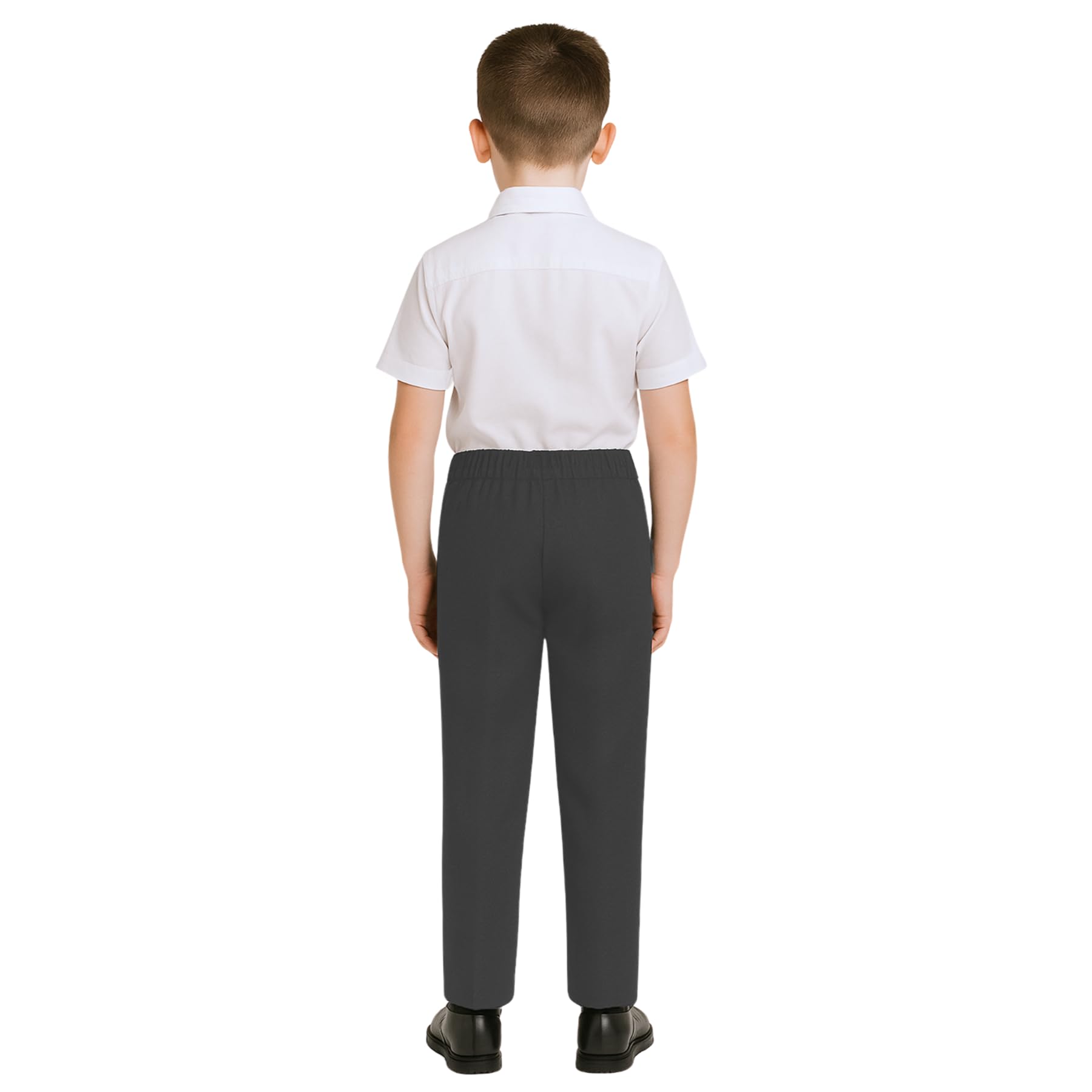 School Stitch® Boys School Trousers, Plain Slim Fit Half Elastic Waist Trousers with Two Side Pockets, Stylish Pull Up School Uniform Pants, Ages 2-13