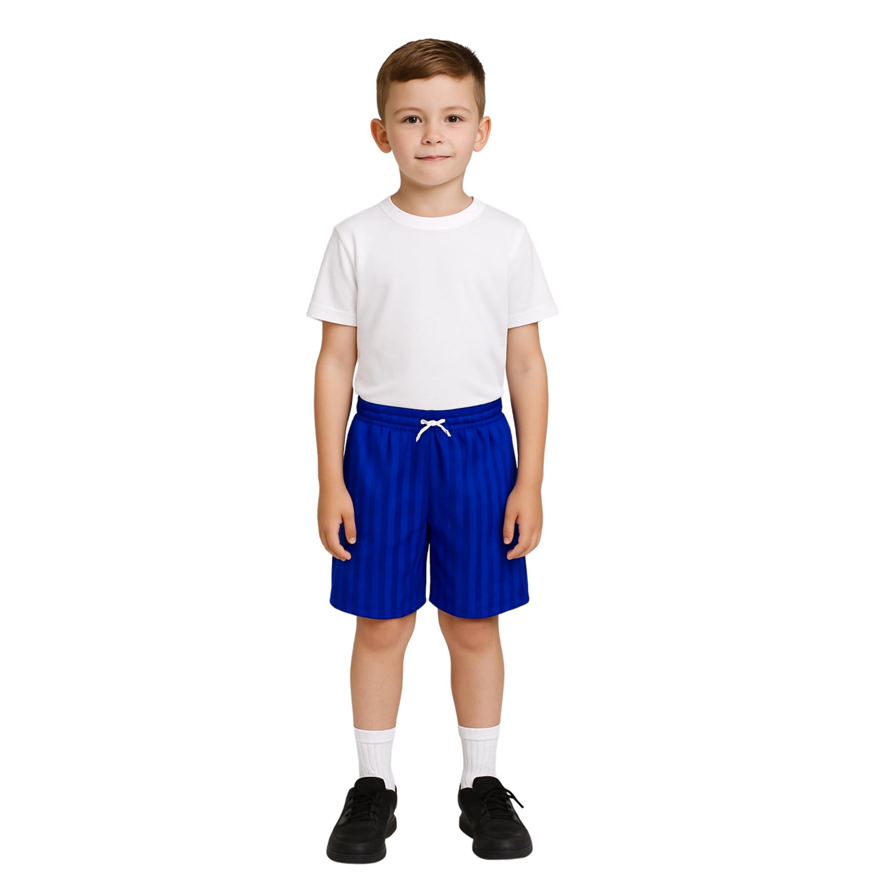 Kids Unisex Shadow Stripe PE Shorts, Girls Boys Drawstring Waist Football Shorts, School Sports Gym Running Boys and Girls’ Activewear Stretchy Short Pants, Ages 2-13