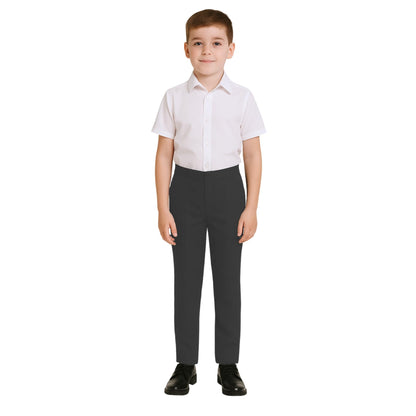 School Stitch® Boys School Trousers, Plain Slim Fit Half Elastic Waist Trousers with Two Side Pockets, Stylish Pull Up School Uniform Pants, Ages 2-13