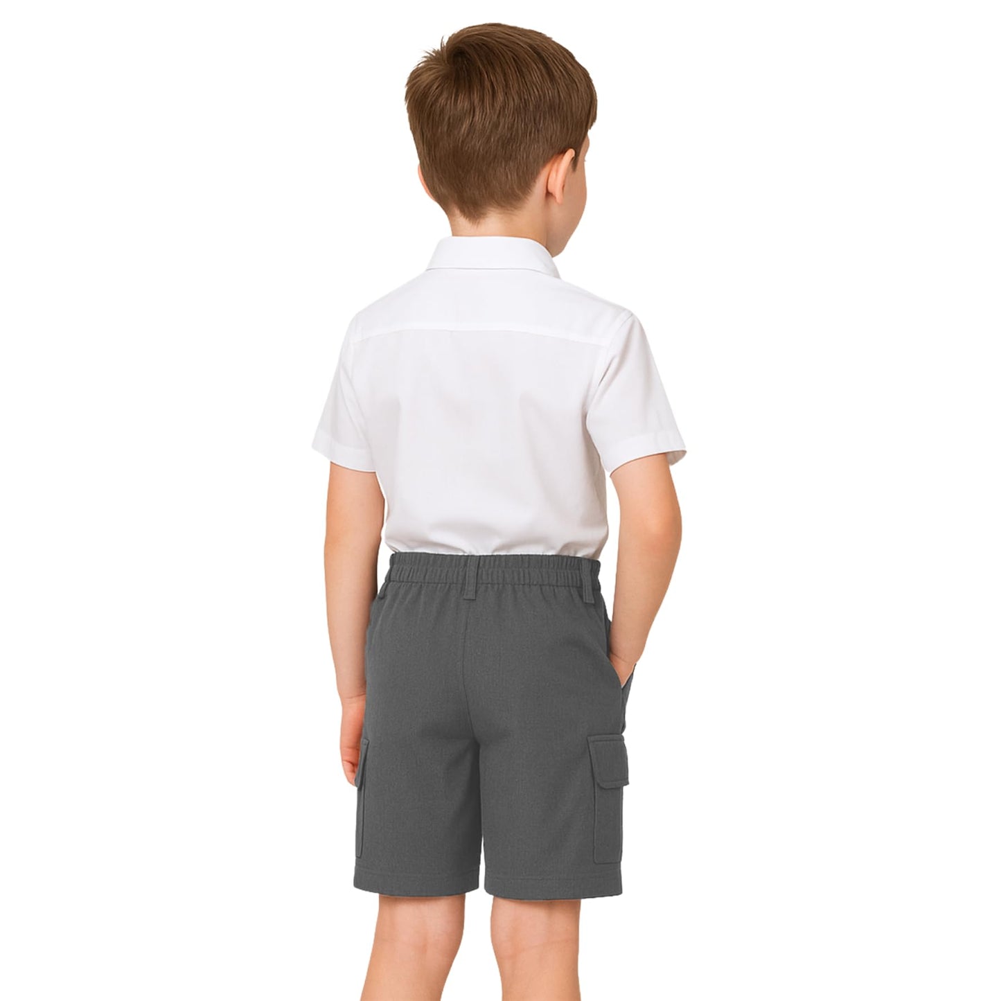 SchoolStitch® Boys School Uniform Cargo Shorts, Teflon-Coated Plain Elasticated Waist Boys Shorts with Zip and Clip Fastening, Black & Grey Uniform Summer Short Pants, Ages 3-13 Years