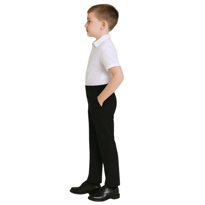 School Stitch® Boys School Trousers, Plain Slim Fit Half Elastic Waist Trousers with Two Side Pockets, Stylish Pull Up School Uniform Pants, Ages 2-13