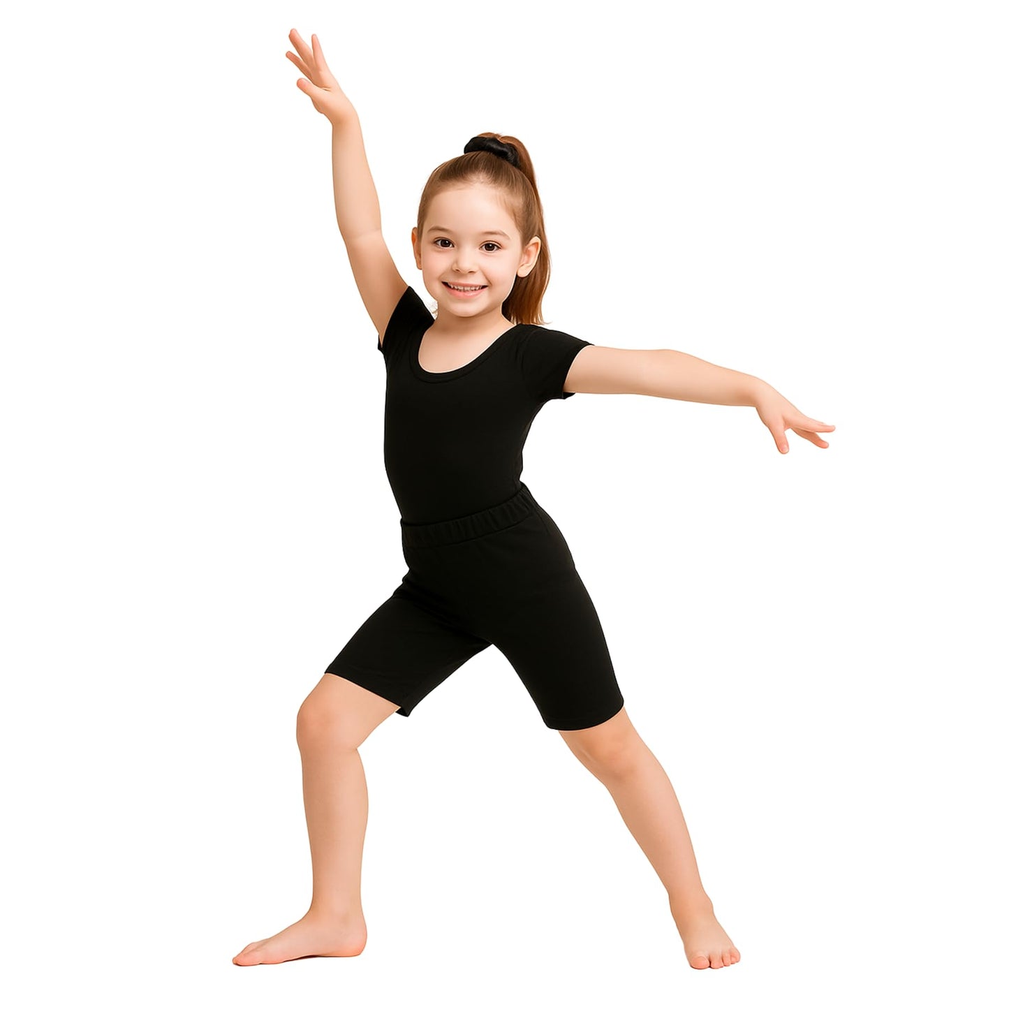 School Stitch 3 Piece Gymnastics Leotards for Girls Set, Kids Microfibre Half Sleeve Ballet Bodysuit With Elastic Waist Shorts and Scrunchie, Dance Costume Leotards for Girls Gymnastics Kids Age 3-13