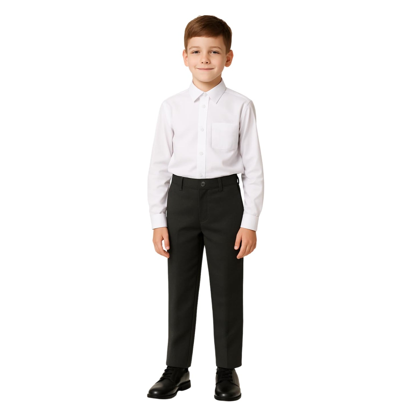 SchoolStitch® Boys School Trousers, Plain Flat Front Waist Adjuster Boys Trousers, Comfortable Slim Fit School Uniform Pants with Pockets