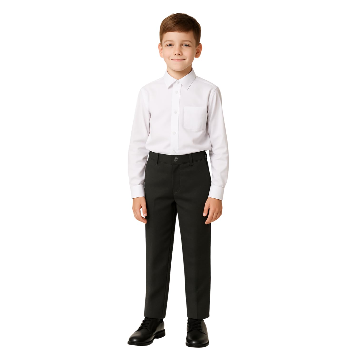 SchoolStitch® Boys School Trousers, Plain Flat Front Waist Adjuster Boys Trousers, Comfortable Slim Fit School Uniform Pants with Pockets