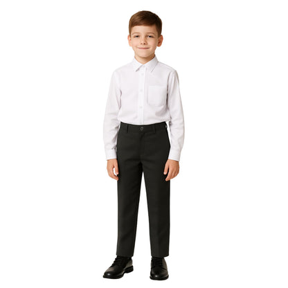 SchoolStitch® Boys School Trousers, Plain Flat Front Waist Adjuster Boys Trousers, Comfortable Slim Fit School Uniform Pants with Pockets