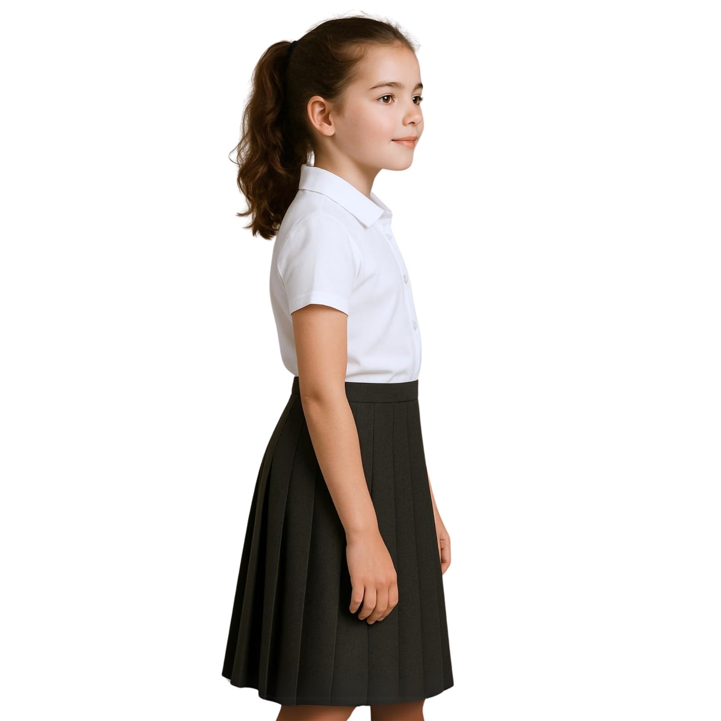 SchoolStitch® Girls School Skirt, Plain Zip Back Button Knee Length Knife Pleated Skirt, Ladies Formal Wear Skirts, Lightweight Girls School Uniform Summer Skirts