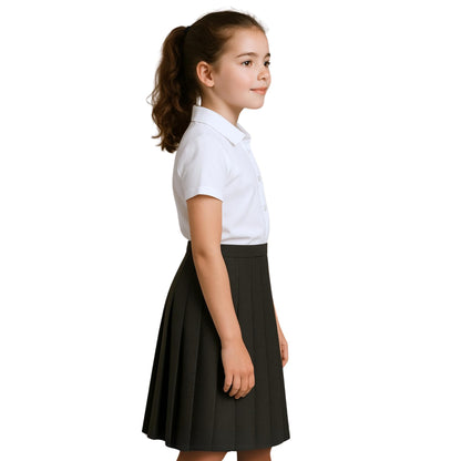 SchoolStitch® Girls School Skirt, Plain Zip Back Button Knee Length Knife Pleated Skirt, Ladies Formal Wear Skirts, Lightweight Girls School Uniform Summer Skirts