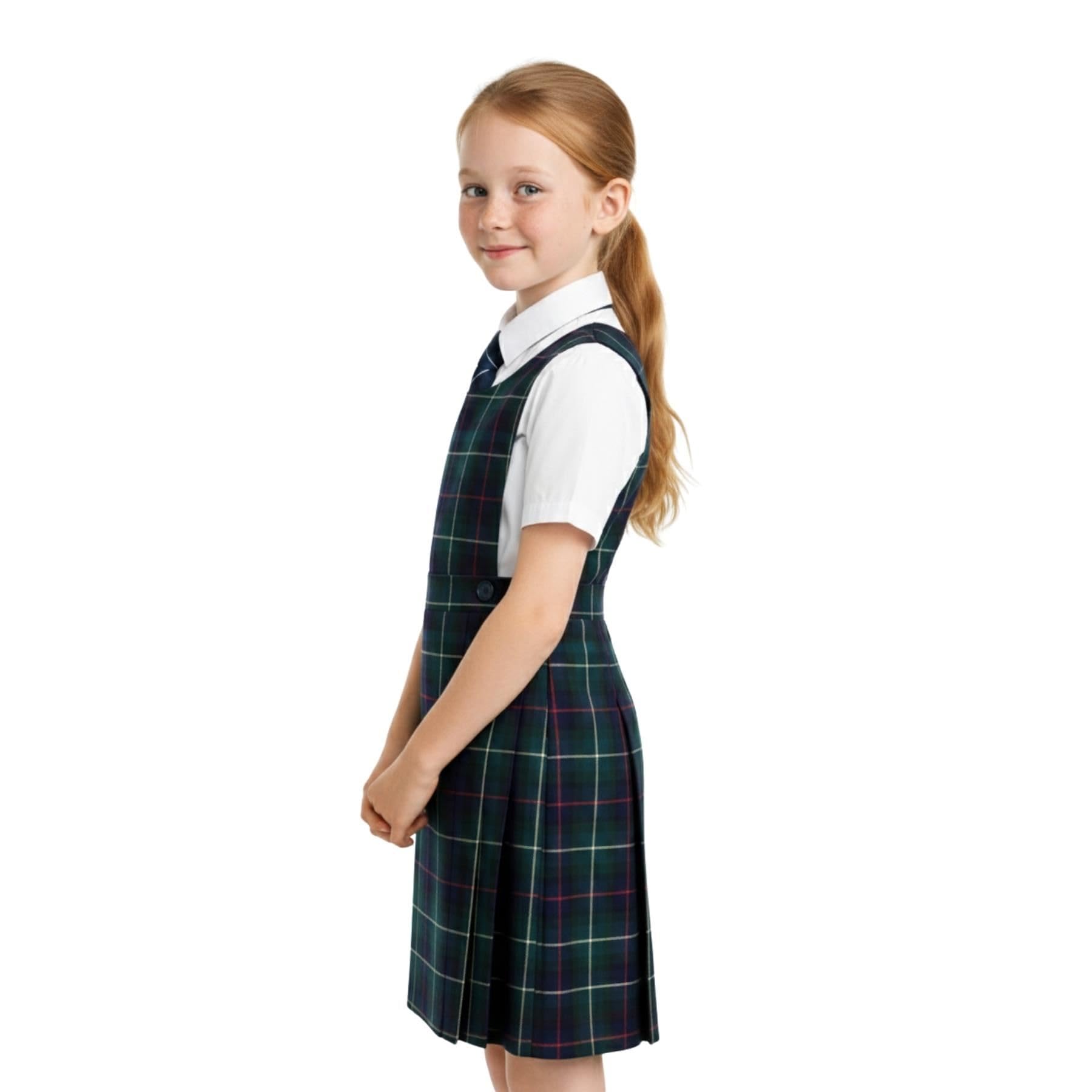 SchoolStitch® Girls School Uniform Sleeveless Pinafore Dress, Knife Pleats Wrap-Over Bib Tartan Dress, Summer School Dresses for Girls, Age 2-18 Years