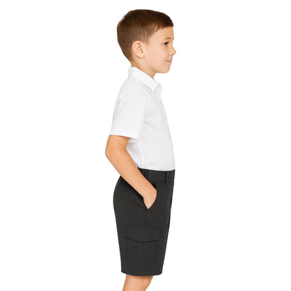 SchoolStitch® Boys School Uniform Cargo Shorts, Teflon-Coated Plain Elasticated Waist Boys Shorts with Zip and Clip Fastening, Black & Grey Uniform Summer Short Pants, Ages 3-13 Years