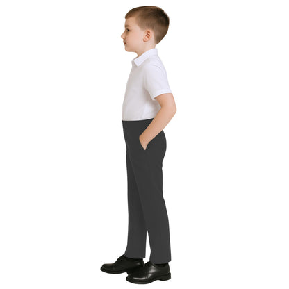 School Stitch® Boys School Trousers, Plain Slim Fit Half Elastic Waist Trousers with Two Side Pockets, Stylish Pull Up School Uniform Pants, Ages 2-13