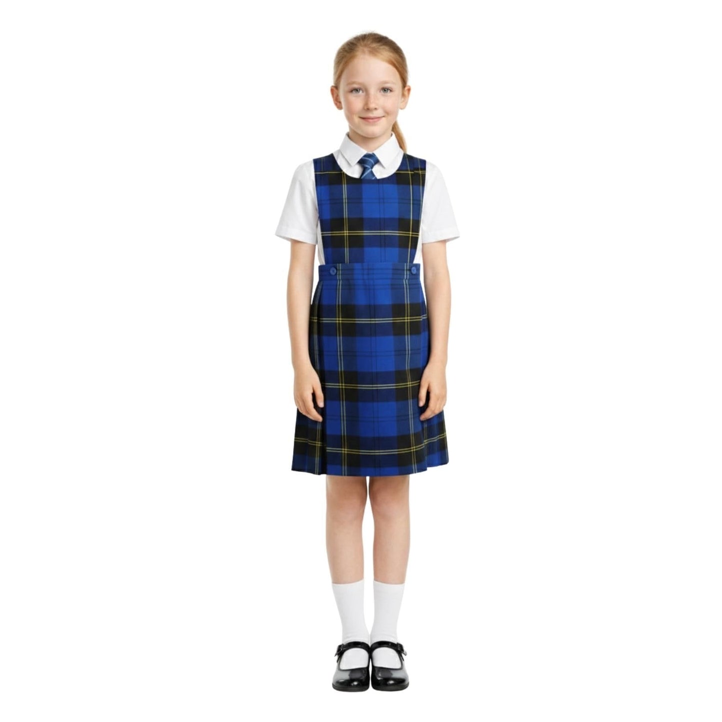 SchoolStitch® Girls School Uniform Sleeveless Pinafore Dress, Knife Pleats Wrap-Over Bib Tartan Dress, Summer School Dresses for Girls, Age 2-18 Years