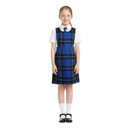 SchoolStitch® Girls School Uniform Sleeveless Pinafore Dress, Knife Pleats Wrap-Over Bib Tartan Dress, Summer School Dresses for Girls, Age 2-18 Years