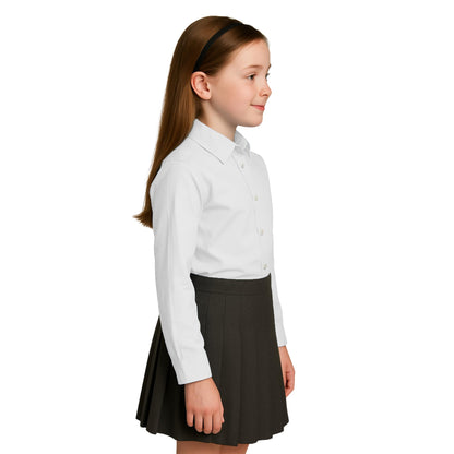 SchoolStitch® Girls Long Sleeve School Shirts, Pack of 2 Plain Collared Button Down Girls Blouse with Cuffed Sleeves, School Uniform White Shirt Kids Ages 3-15+