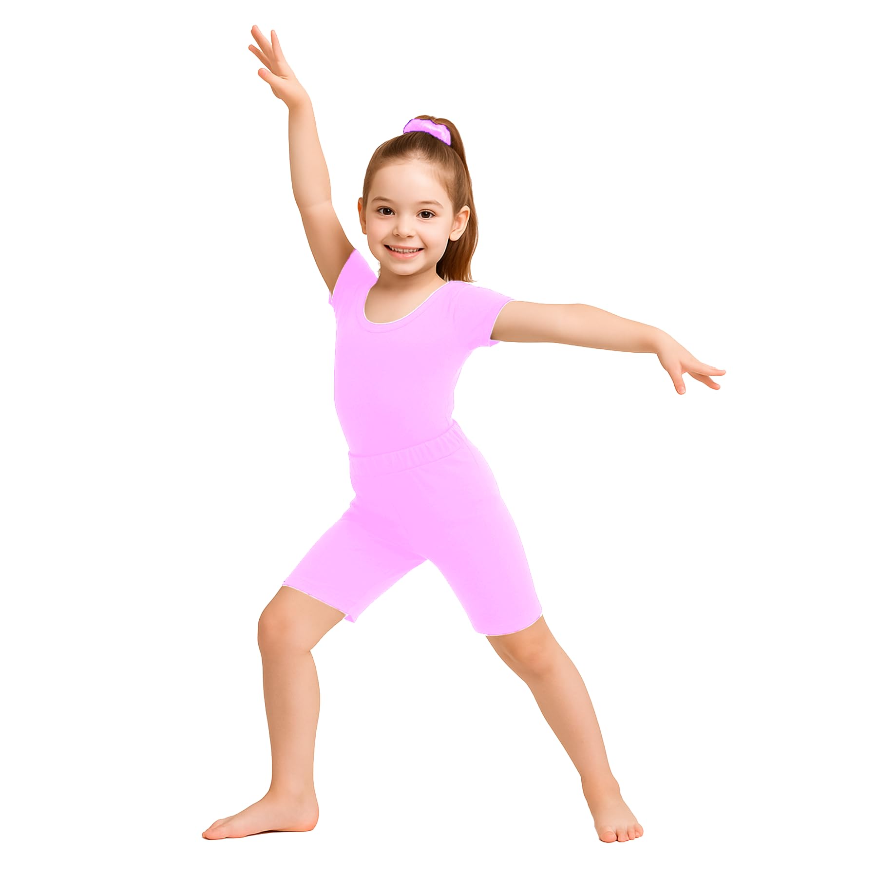 School Stitch 3 Piece Gymnastics Leotards for Girls Set, Kids Microfibre Half Sleeve Ballet Bodysuit With Elastic Waist Shorts and Scrunchie, Dance Costume Leotards for Girls Gymnastics Kids Age 3-13