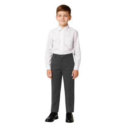 SchoolStitch® Boys School Trousers, Plain Flat Front Waist Adjuster Boys Trousers, Comfortable Slim Fit School Uniform Pants with Pockets