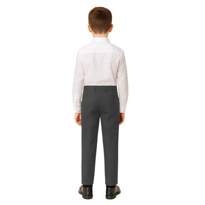 SchoolStitch® Boys School Trousers, Plain Flat Front Waist Adjuster Boys Trousers, Comfortable Slim Fit School Uniform Pants with Pockets