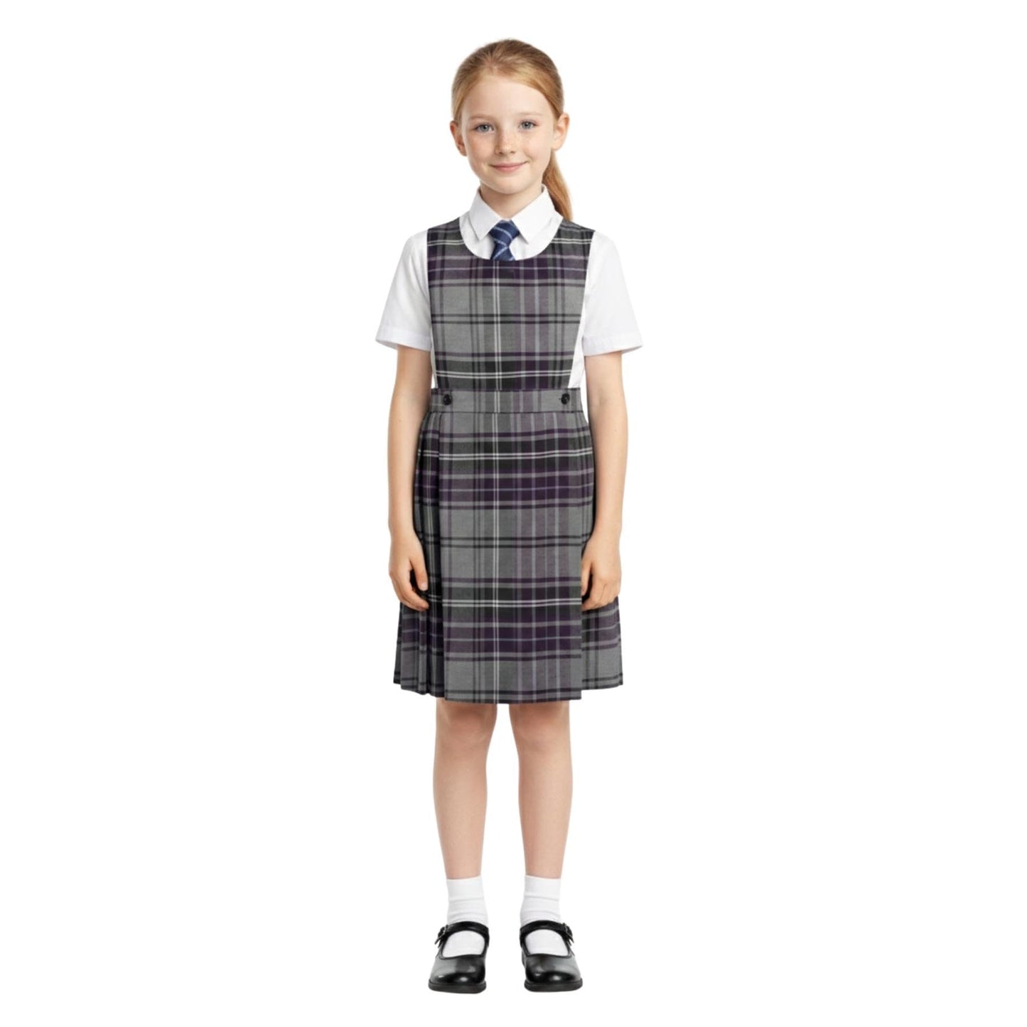 SchoolStitch® Girls School Uniform Sleeveless Pinafore Dress, Knife Pleats Wrap-Over Bib Tartan Dress, Summer School Dresses for Girls, Age 2-18 Years