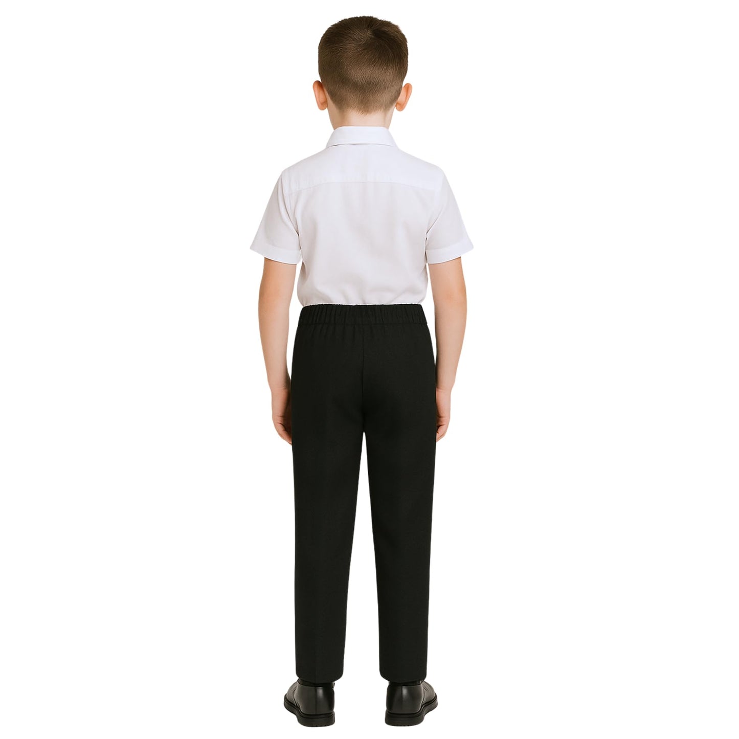 School Stitch® Boys School Trousers, Plain Slim Fit Half Elastic Waist Trousers with Two Side Pockets, Stylish Pull Up School Uniform Pants, Ages 2-13