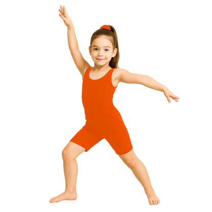 School Stitch® 3 Piece Gymnastics Leotards for Girls Set, Microfiber Plain Sleeveless Bodysuit With Elastic Dance Shorts & Scrunchie, Ballet Leotard for Girls Gymnastics Outfit Age 3-13