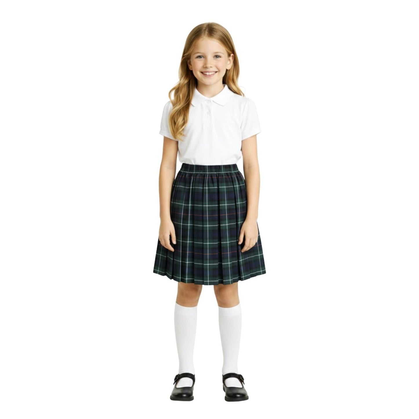 SchoolStitch® Girls Box Pleated School Skirt, Plain All-Round Elasticated Waist Pleated Skirt, Knee Length Tartan Skirts, School Uniform Girls Summer Skirts, Ages 2-21
