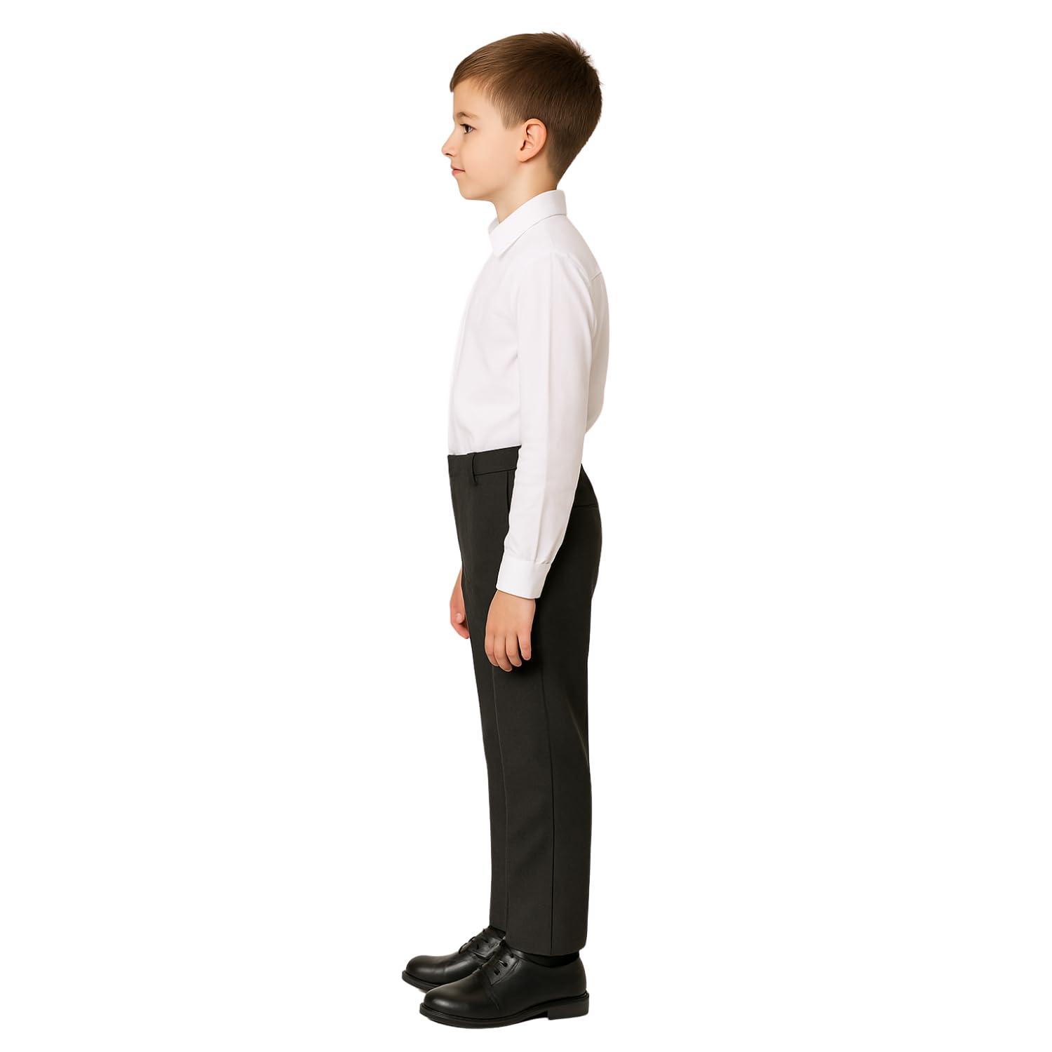 SchoolStitch® Boys School Trousers, Plain Flat Front Waist Adjuster Boys Trousers, Comfortable Slim Fit School Uniform Pants with Pockets