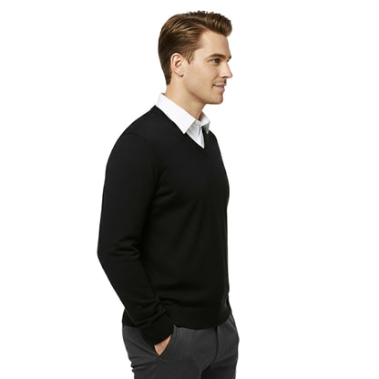 School Stitch® Premium V Neck Jumpers for Men UK, Long Sleeve Cotton Blend Mens Sweatshirts, Comfortable Fit Adults Sweaters, Classic Grey, Navy & Black Casual College & Office Wear Mens Jumper, S-XXL