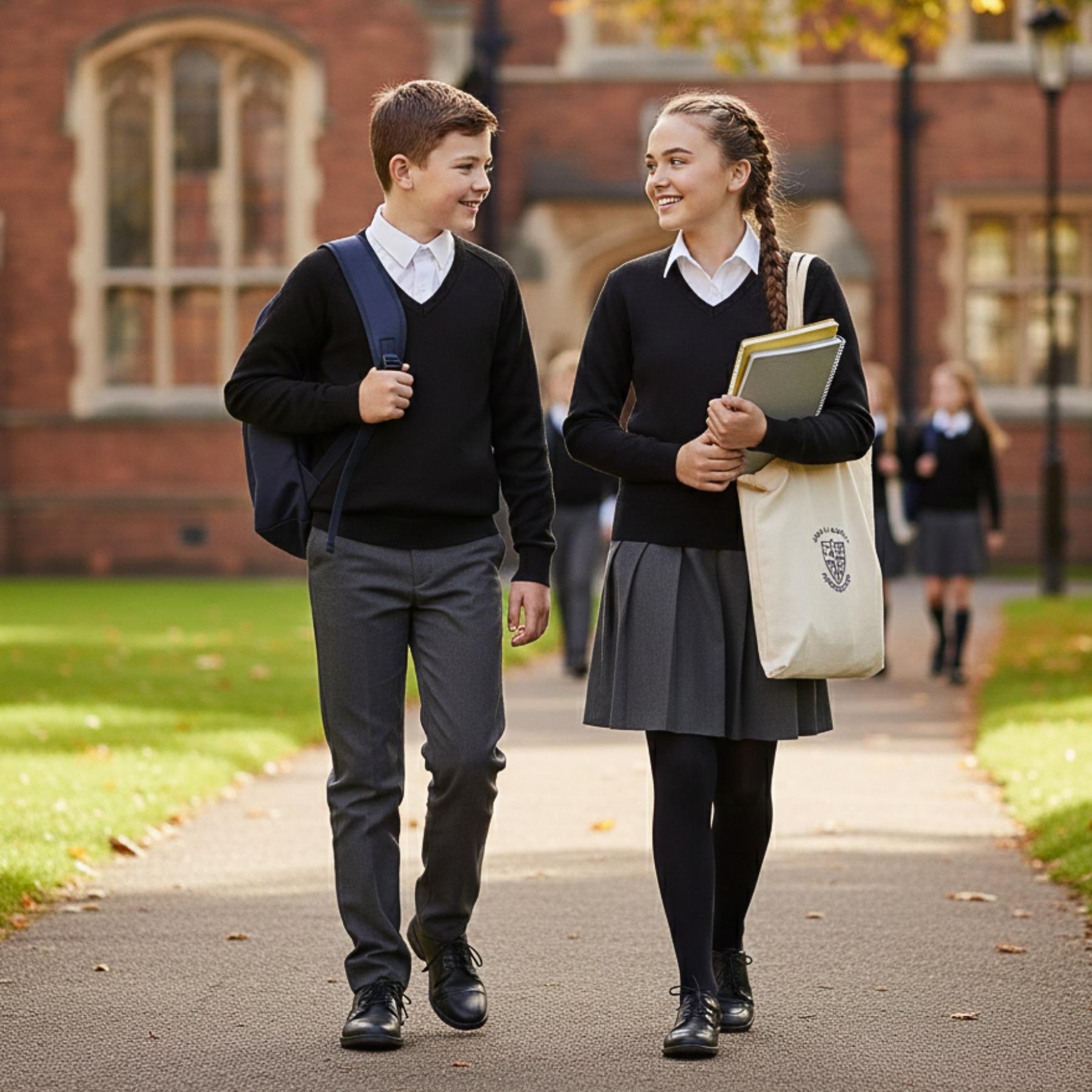 School Stitch® School Uniform V Neck Jumper, Kids Cotton Blend Long Sleeve Top Sweatshirt for Boys, Warm Plain Jumpers for Girls, Classic Grey, Navy & Black V Neck Jumper, Age 3-13 Years