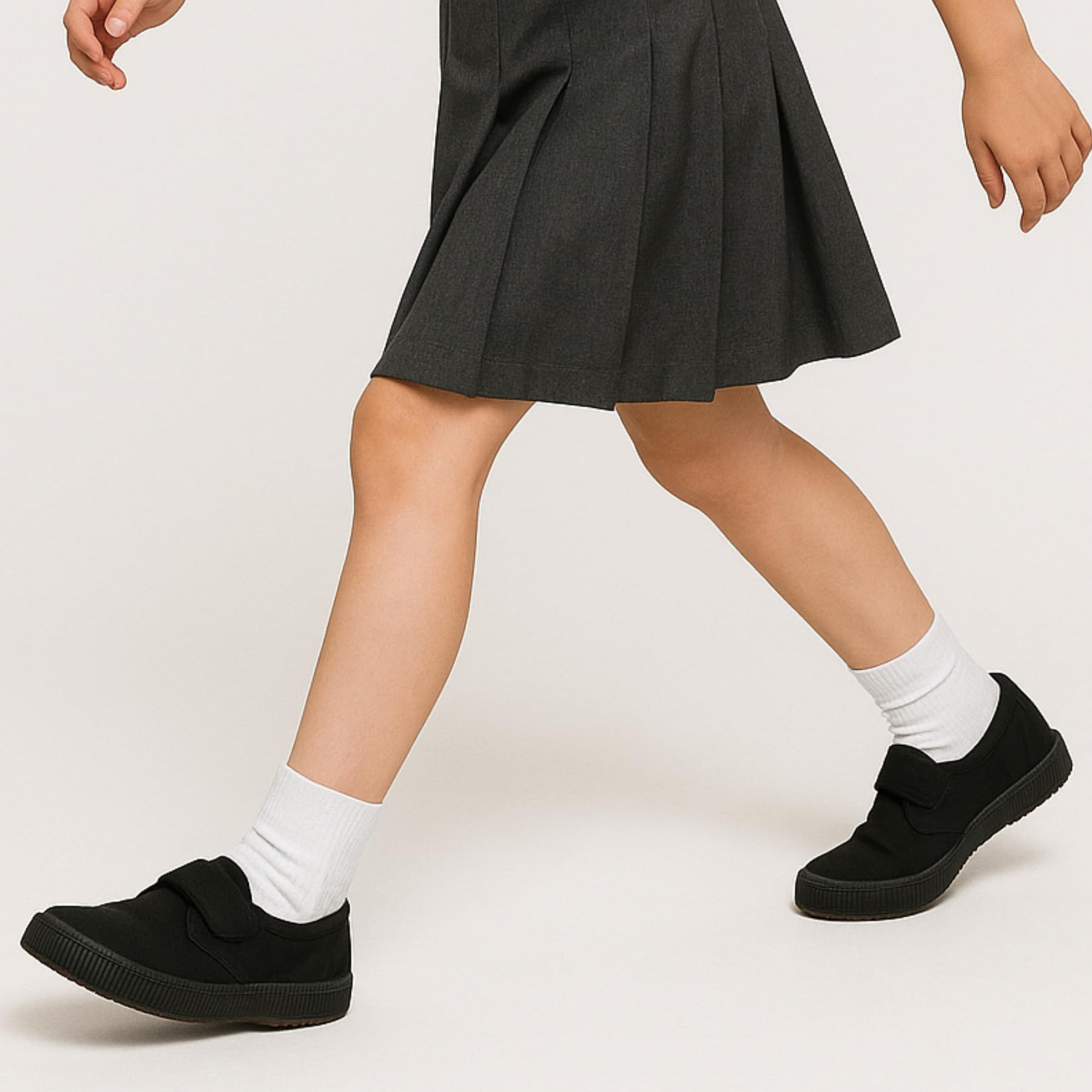 Boys Girls School Shoes, Unisex Kids Plimsole Pumps with Touch Fastening, Plain Black PE Sports Girls and Boys Gym Trainers, Kids Flat Canvas Shoes