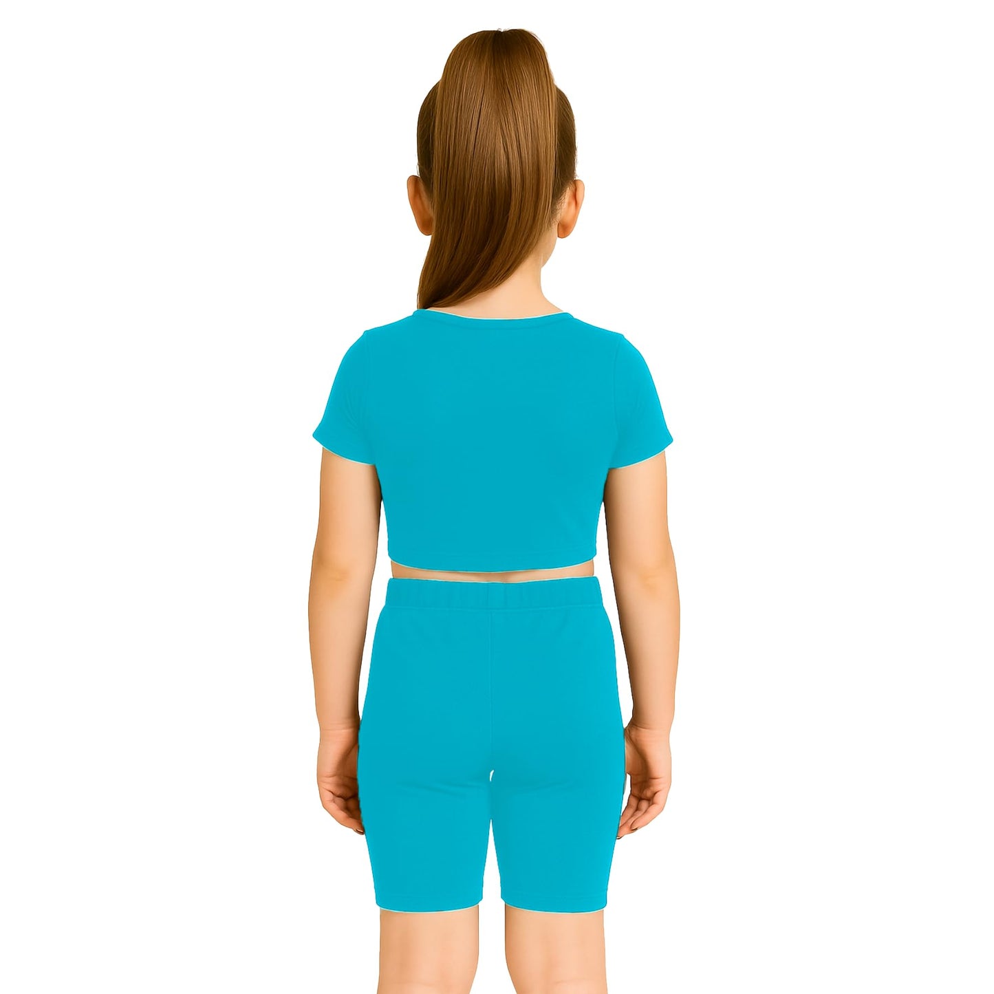 School Stitch® 3 Piece Gymnastics Leotards for Girls Set, Plain Microfibre Half Sleeve Crop Tops with Elastic Waist Shorts & Scrunchie, Dance Costume Ballet Leotards for Girls Gymnastics Kids Age 3-13