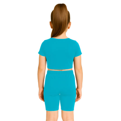 School Stitch® 3 Piece Gymnastics Leotards for Girls Set, Plain Microfibre Half Sleeve Crop Tops with Elastic Waist Shorts & Scrunchie, Dance Costume Ballet Leotards for Girls Gymnastics Kids Age 3-13