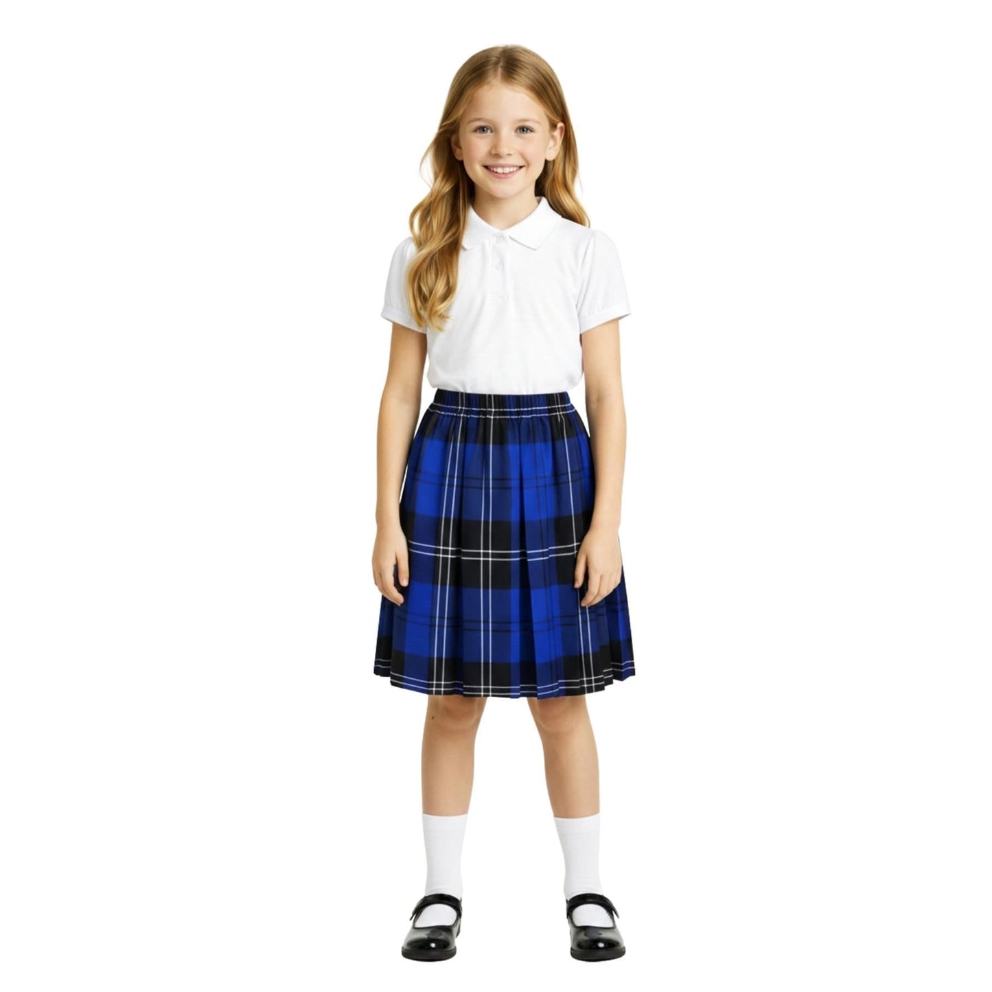 SchoolStitch® Girls Box Pleated School Skirt, Plain All-Round Elasticated Waist Pleated Skirt, Knee Length Tartan Skirts, School Uniform Girls Summer Skirts, Ages 2-44