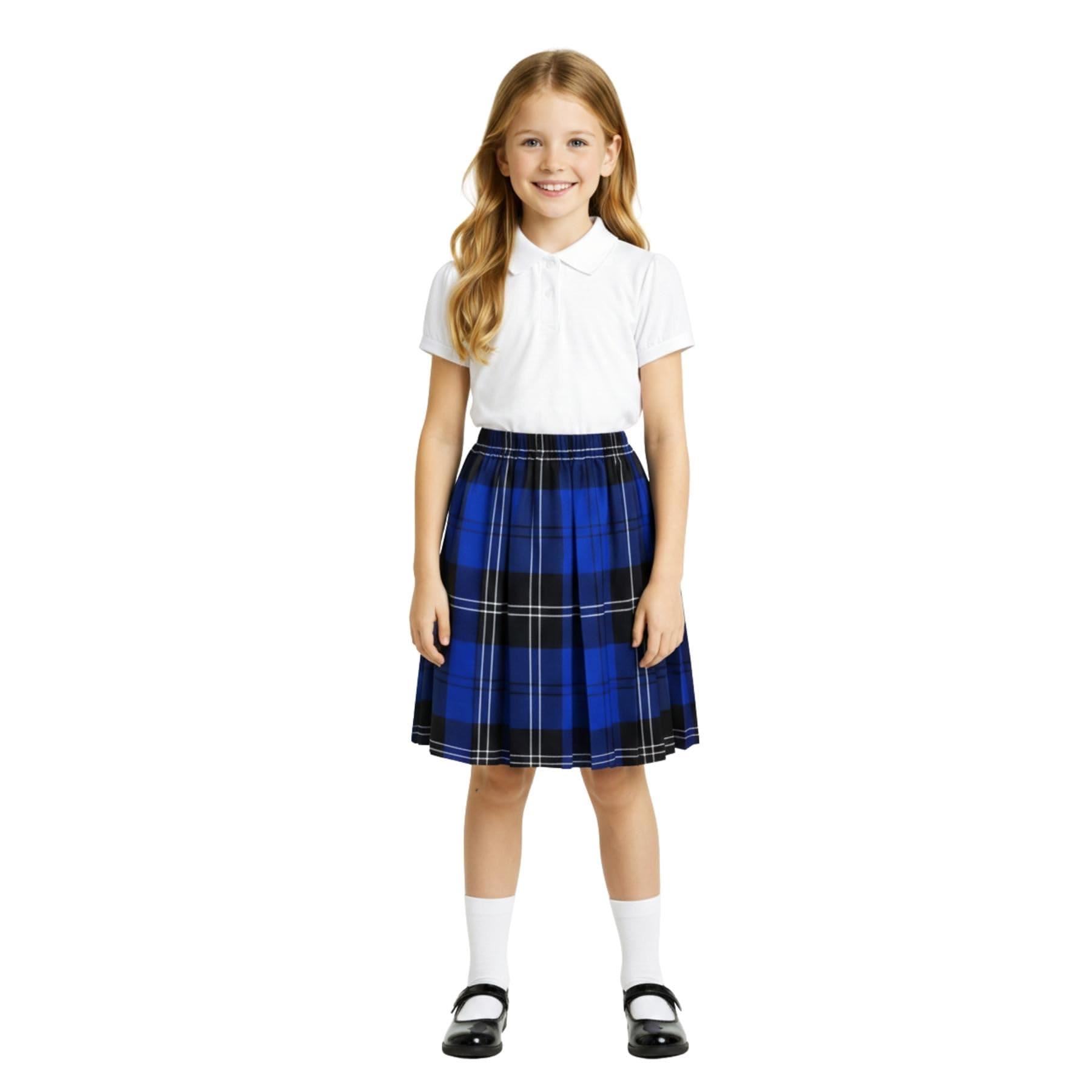 SchoolStitch® Girls Box Pleated School Skirt, Plain All-Round Elasticated Waist Pleated Skirt, Knee Length Tartan Skirts, School Uniform Girls Summer Skirts, Ages 2-44