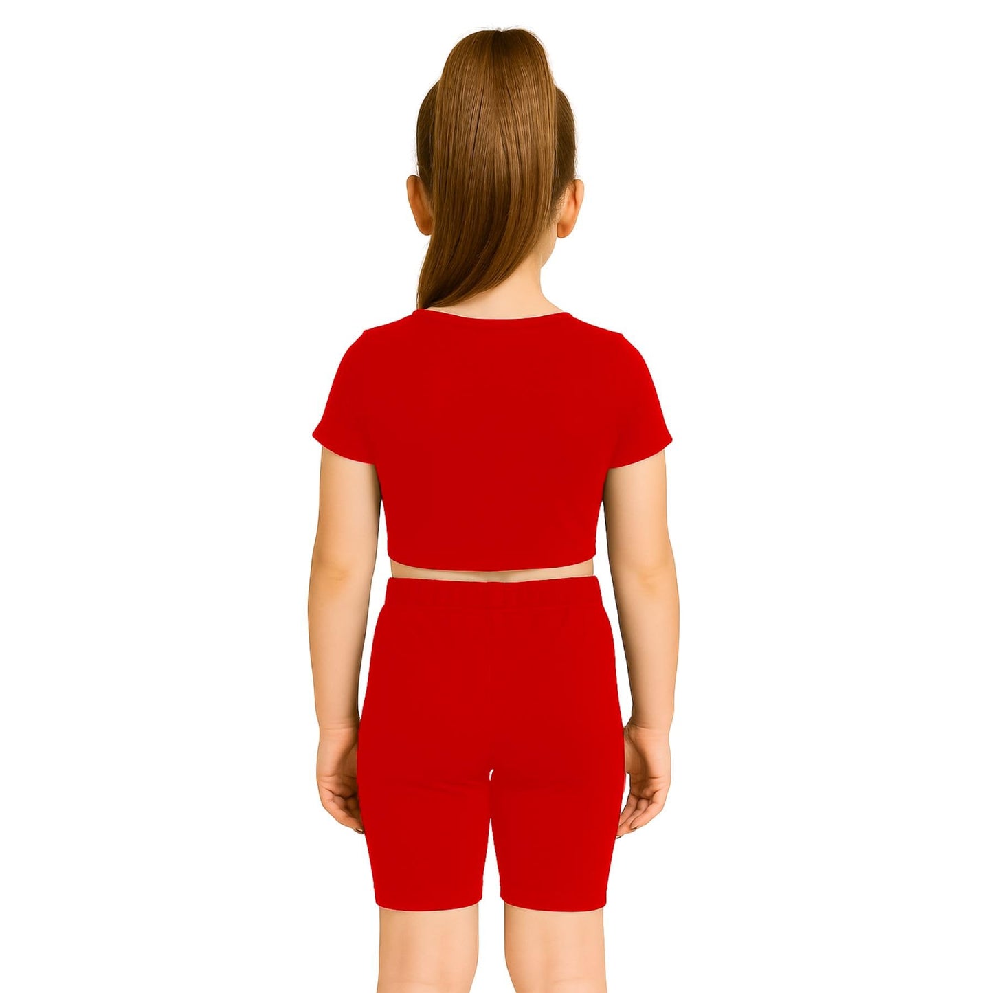 School Stitch® 3 Piece Gymnastics Leotards for Girls Set, Plain Microfibre Half Sleeve Crop Tops with Elastic Waist Shorts & Scrunchie, Dance Costume Ballet Leotards for Girls Gymnastics Kids Age 3-13