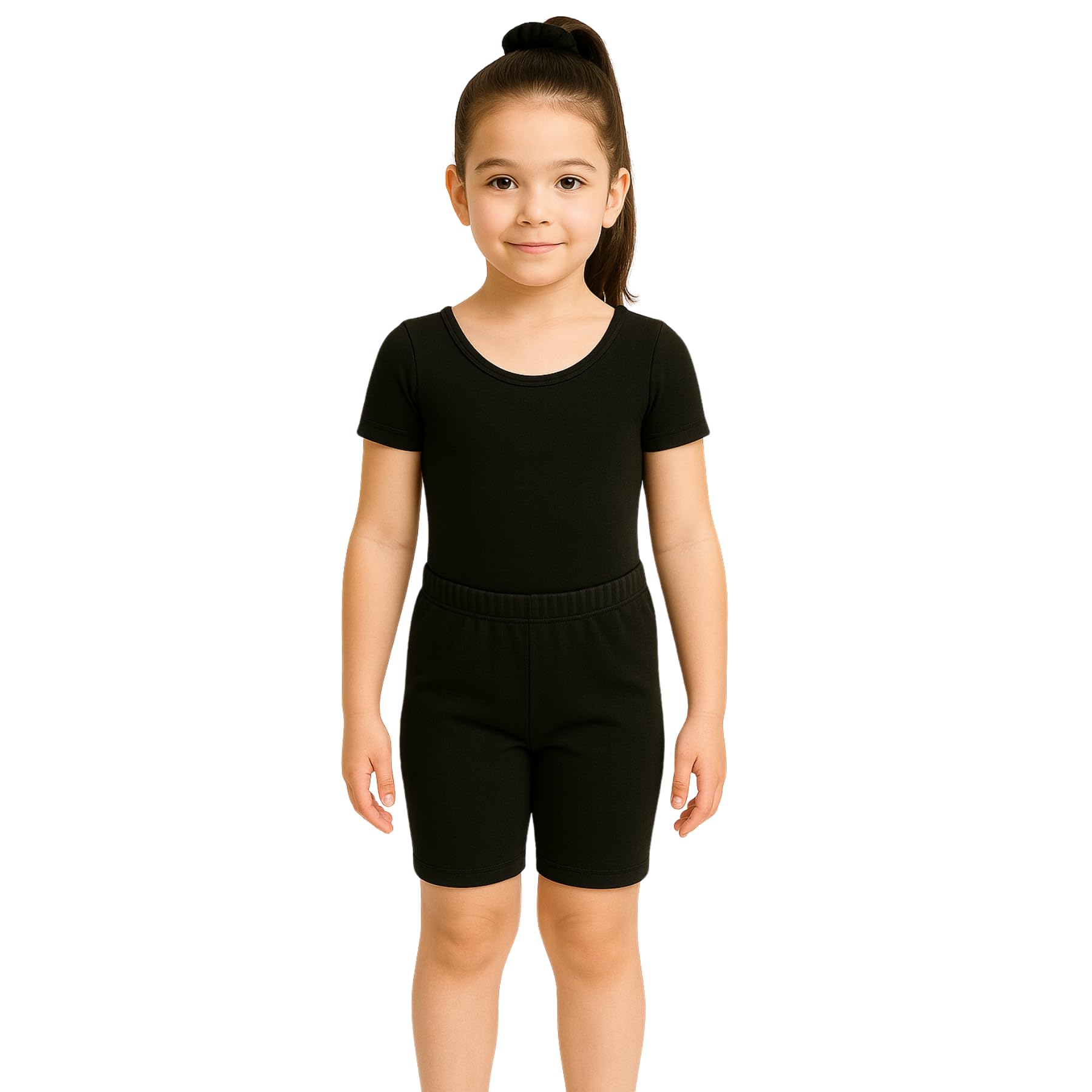 School Stitch 3 Piece Gymnastics Leotards for Girls Set, Kids Microfibre Half Sleeve Ballet Bodysuit With Elastic Waist Shorts and Scrunchie, Dance Costume Leotards for Girls Gymnastics Kids Age 3-13